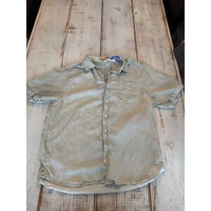 Tommy Bahama Relax Mens L Sage Green Micro Stripe Short Sleeve Button Down Shirt